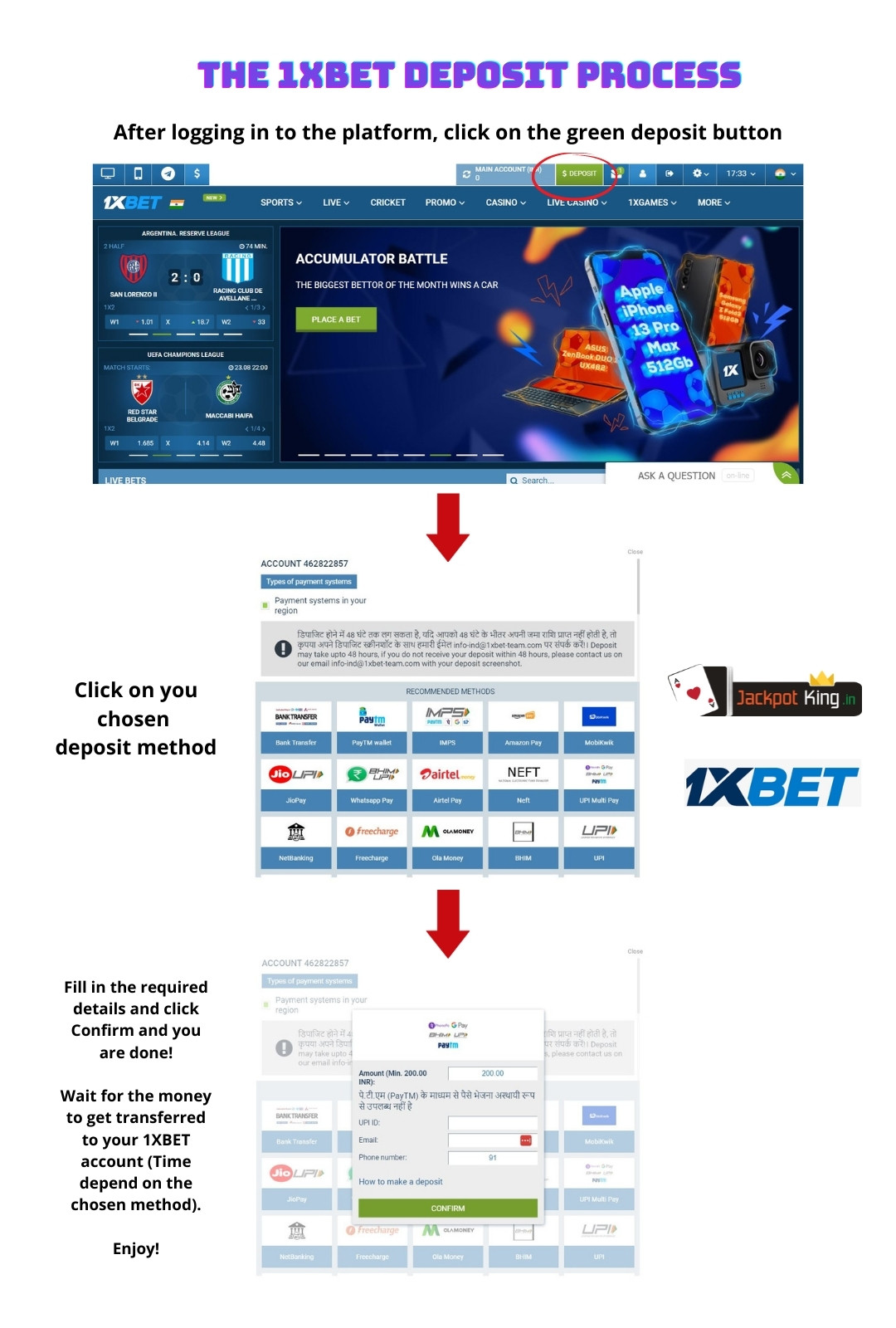 how to deposit money in 1XBET from India - Full process