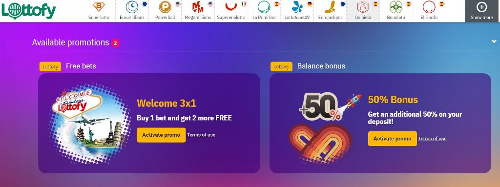 Lottofy welcome bonuses